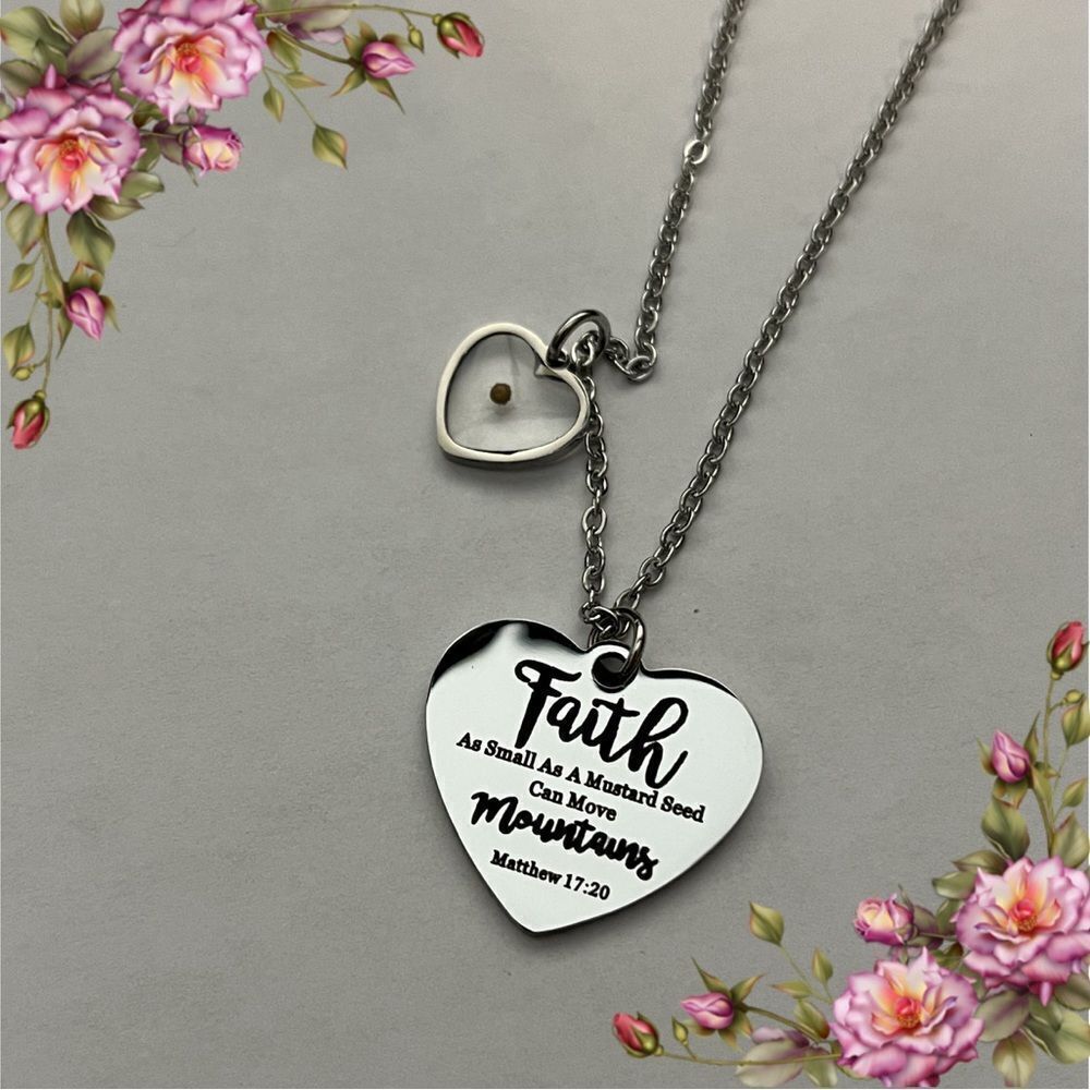 Stainless Steel Mustard‎ Seed Necklace, Heart-Shaped Belief Necklace